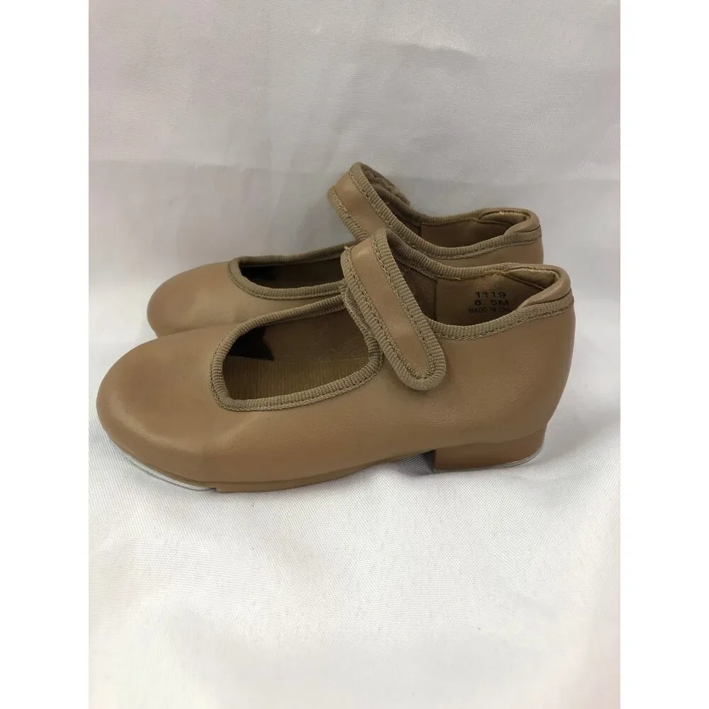 Pre-Owned Dance Tap Shoes Danshuz 534 Child 8.5M Tan Mary Jane Leather No Buckle